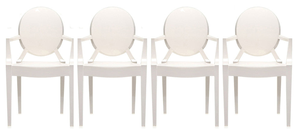 Designer Ghost Style Dining Chairs With Arms Armchairs With Back Set of 4, White