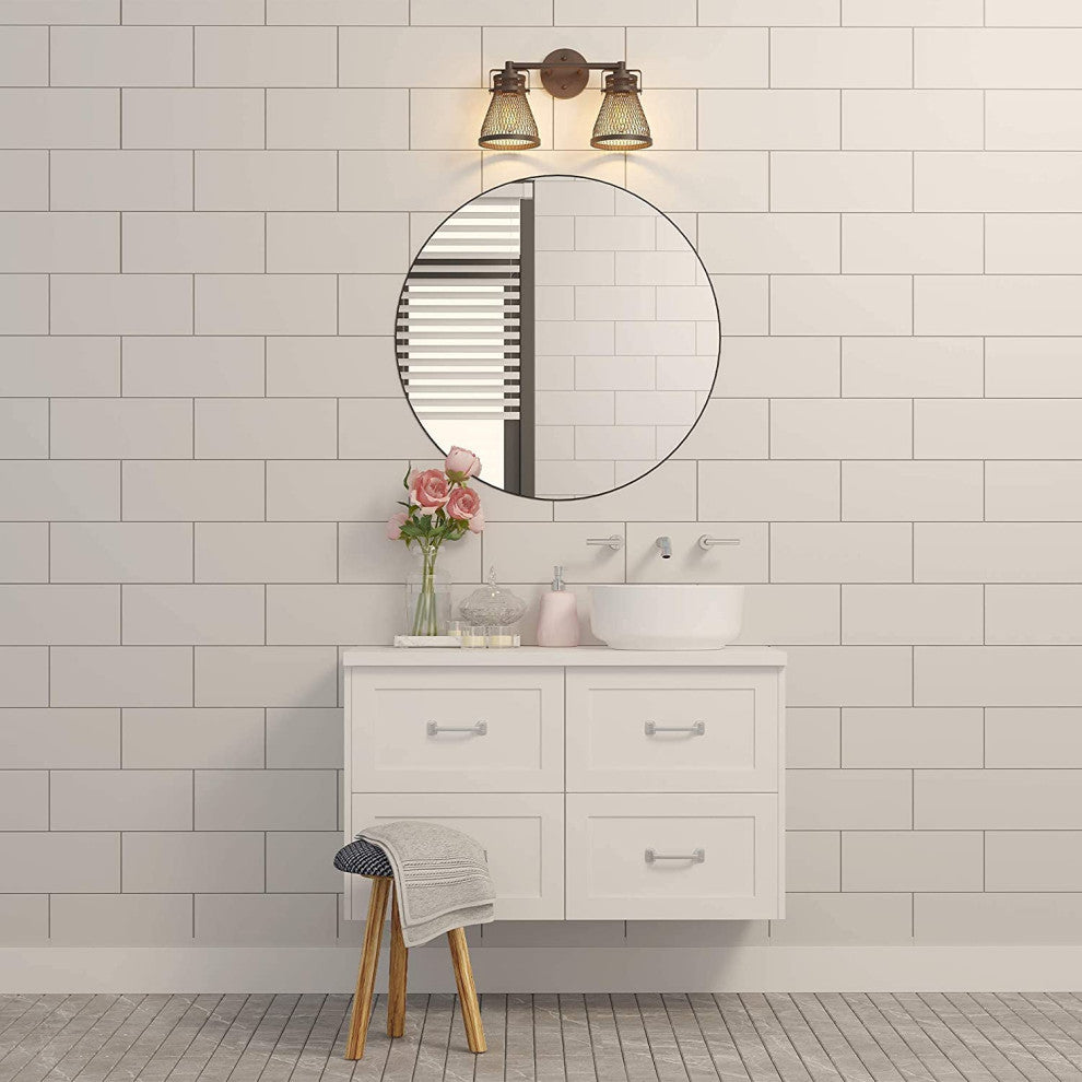 2 light farmhouse wall ight with bronze finish industrial mesh wall light