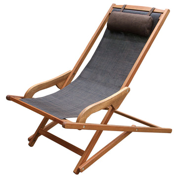 Byron Sling and Eucalyptus Folding Lounge Chair With Brown Pillow