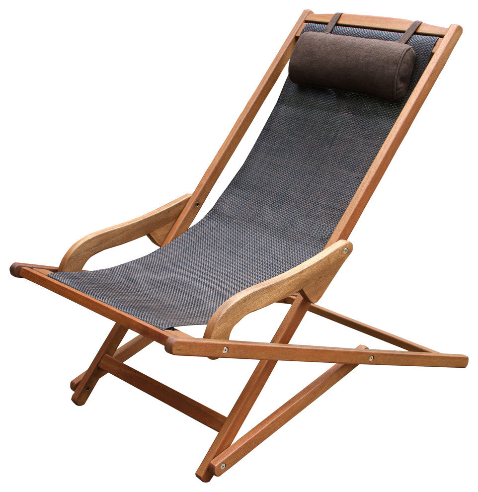 Byron Sling and Eucalyptus Folding Lounge Chair With Brown Pillow