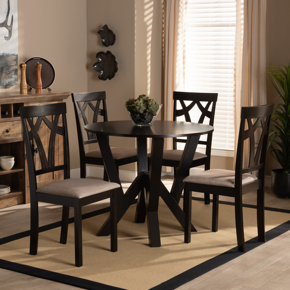 Magellan Sand Upholstered and Dark Brown Wood 5-Piece Dining Set