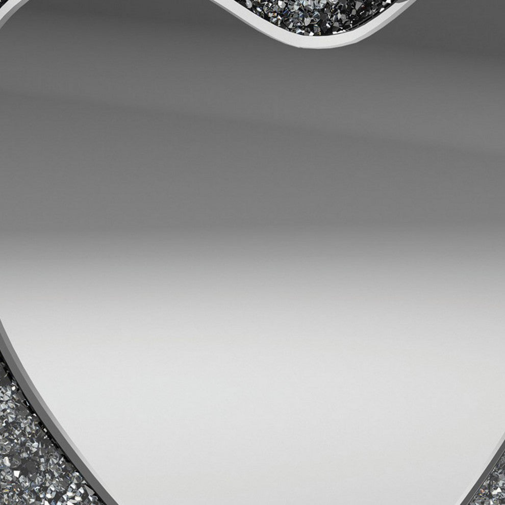 Benzara BM282038 Modern Vanity Wall Mirror, Heart, Crystal Frame, Glass, Silver