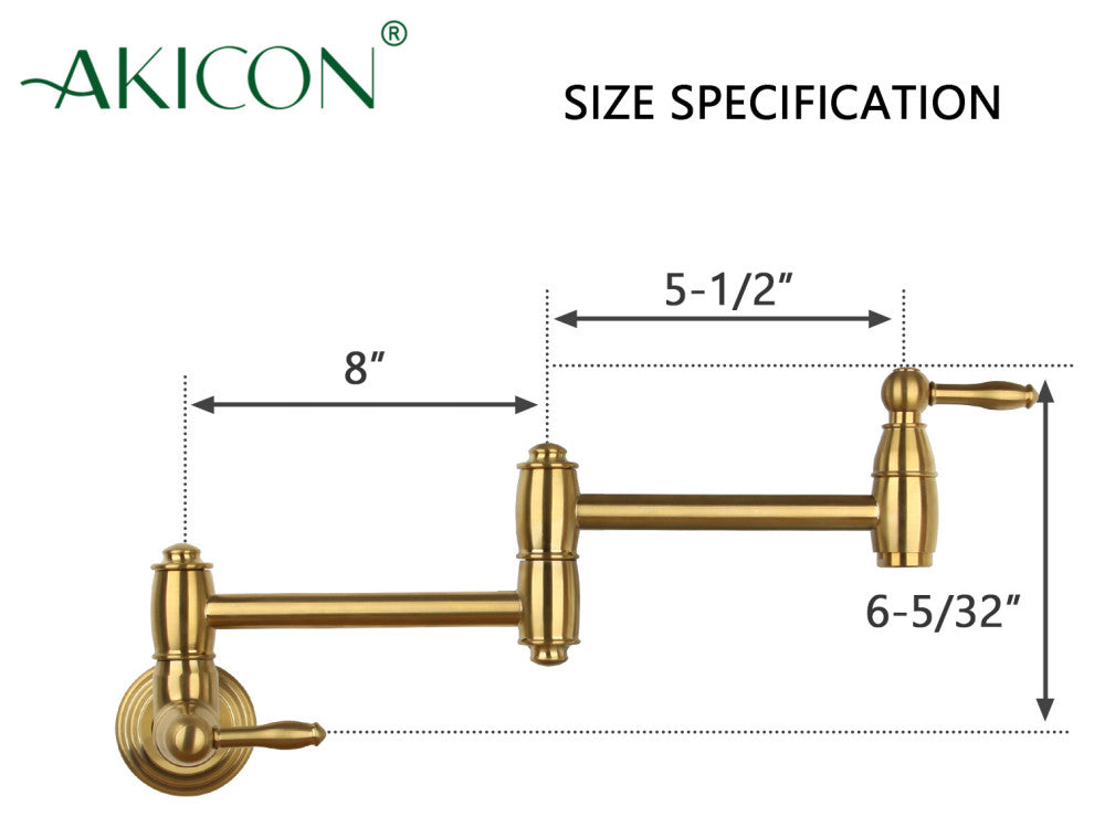 Brass Swing Arm Pot Filler - Wall Mount Water Faucet Built over Dog Food Bowls, Brushed Gold
