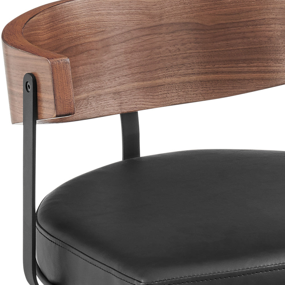 Lacey Swivel Stool, Black/Walnut Finish & Black Faux Leather, Counter, 26"