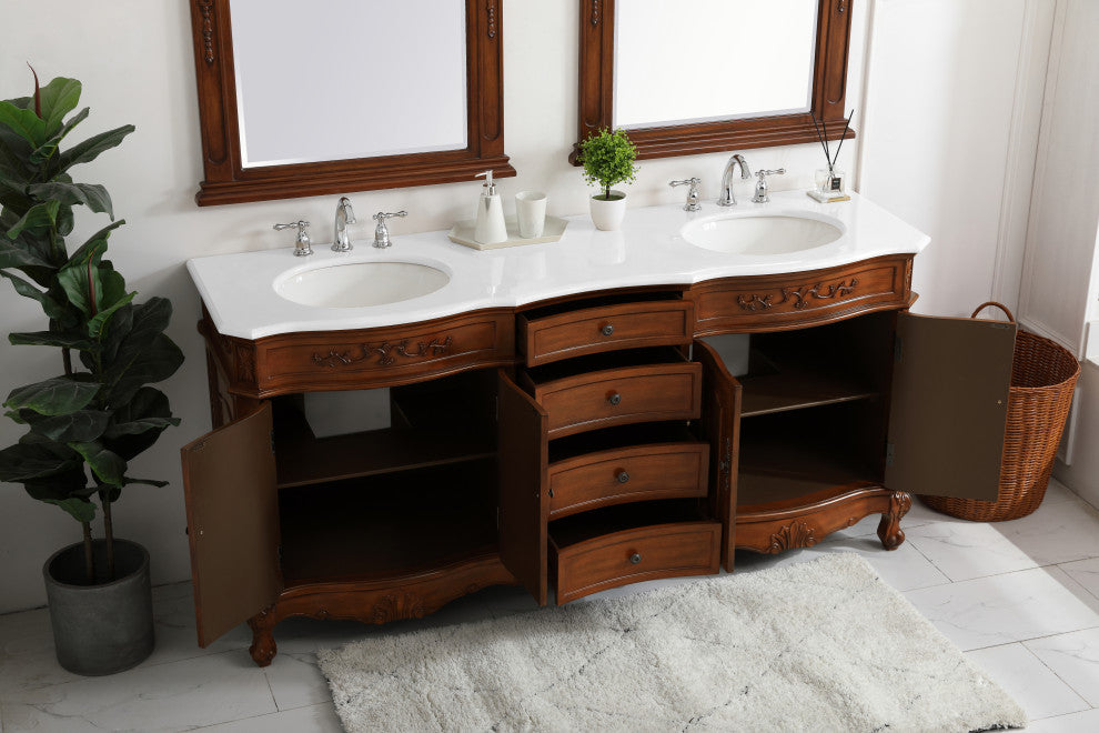 Bathroom Vanity, Teak, 72", Double Sink
