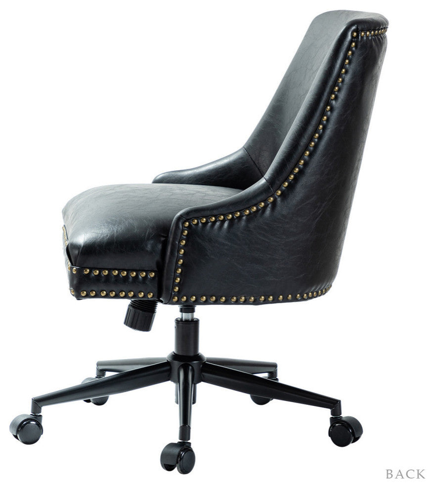 Upholstered Swivel Task Chair With Nailhead Trim, Black