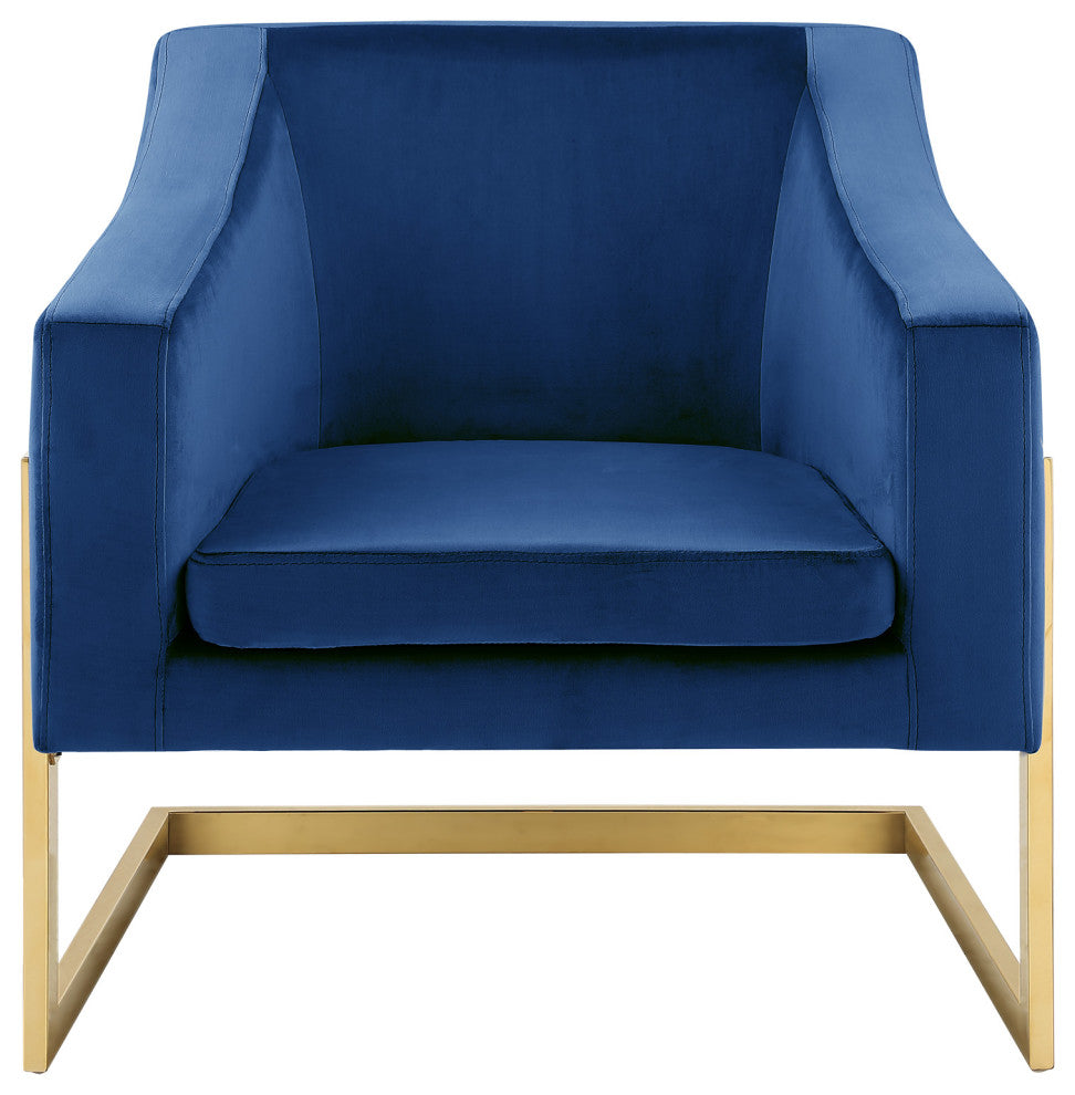 Modern Velvet Club Chair with Gold Legs, Navy Blue