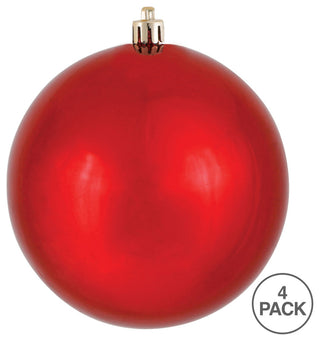 Vickerman N591503DSV 6" Red Shiny Ball Ornament, 4 per Bag