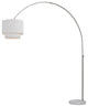 Louise Floor Lamp, White Marble Base, Ivory Fabric Shade, Brushed Chrome Finish