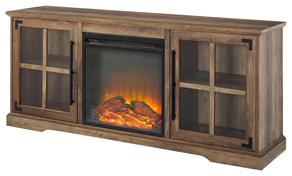 Abigail 60" 2 Door Fireplace Console - Rustic Oak