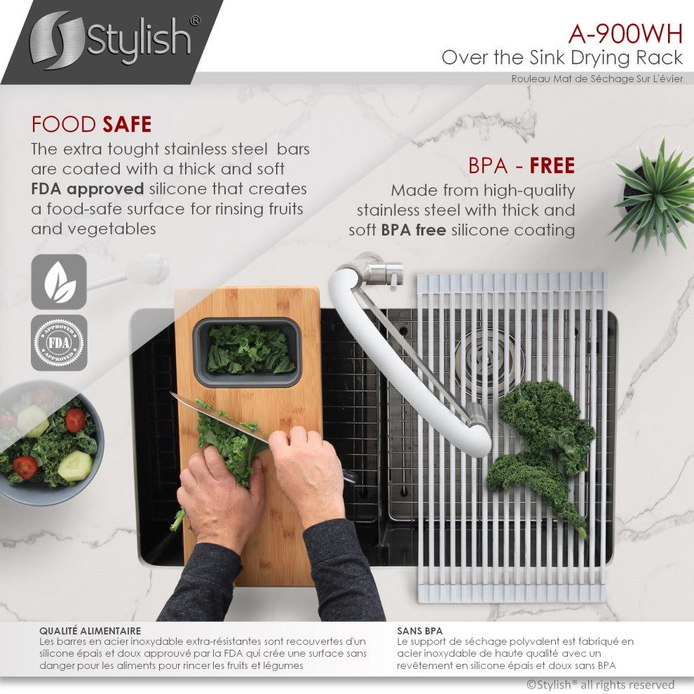 Stylish Multipurpose Over Sink Roll-Up Dish Drying Rack, White