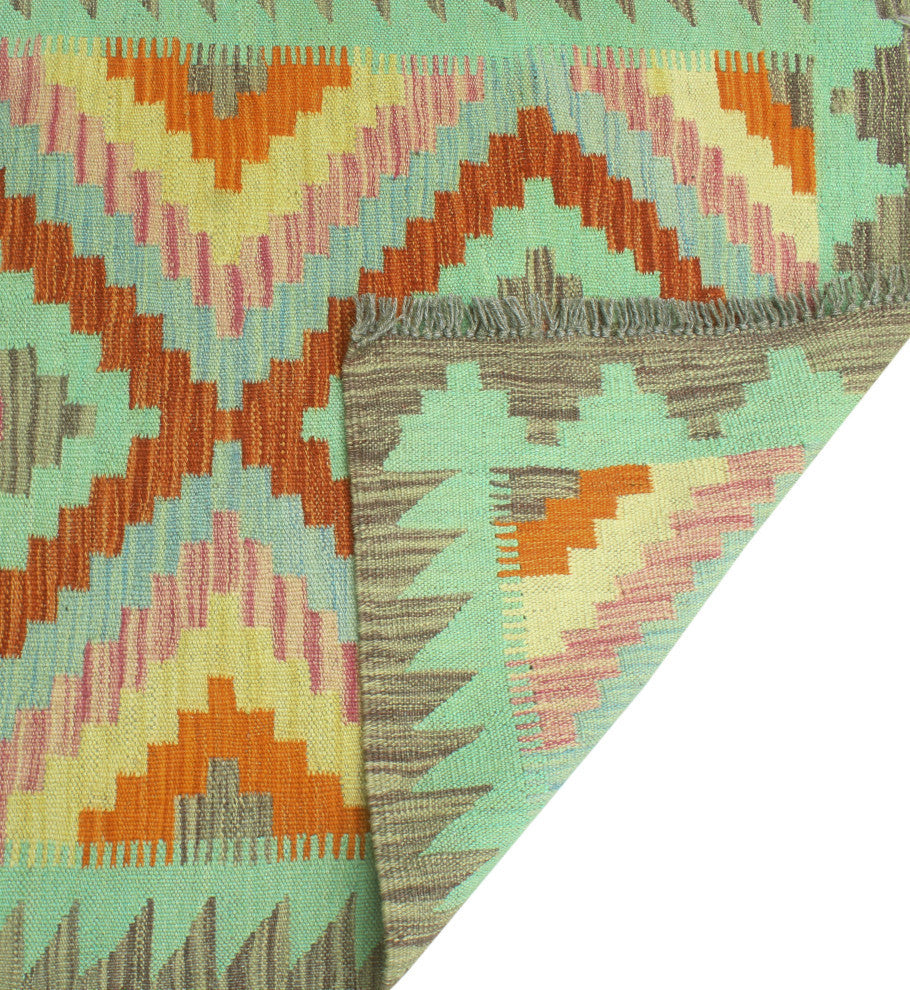 Sangat Kilim Maliheh Red/Light Green Runner, 2'9x9'11