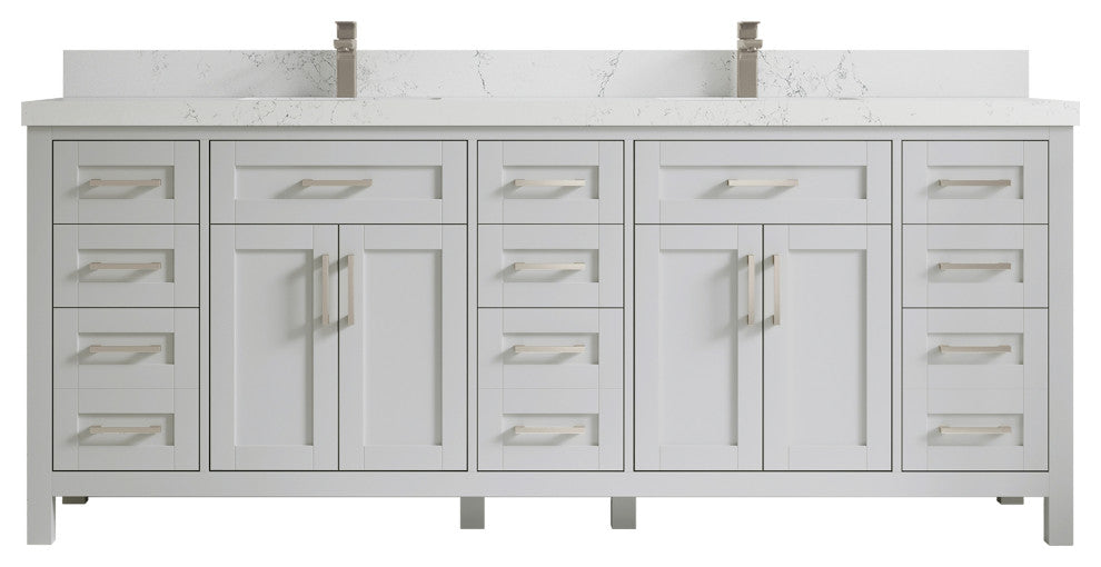 Cambridge 84 Double Sink Bath Vanity in Coventry Gray, 2" Empira White Top