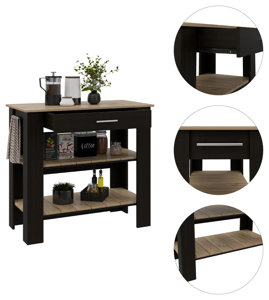 Delos 40Kitchen Island, Black / Light Oak