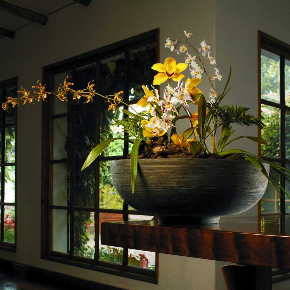 Orinoco Double Walled Indoor/Outdoor Bowl Planter Pot, Weathered Concrete, 40"