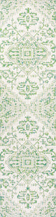 Estrella Bohemian Medallion Textured Weave Indoor/Outdoor, Green/Cream, 2 X 10