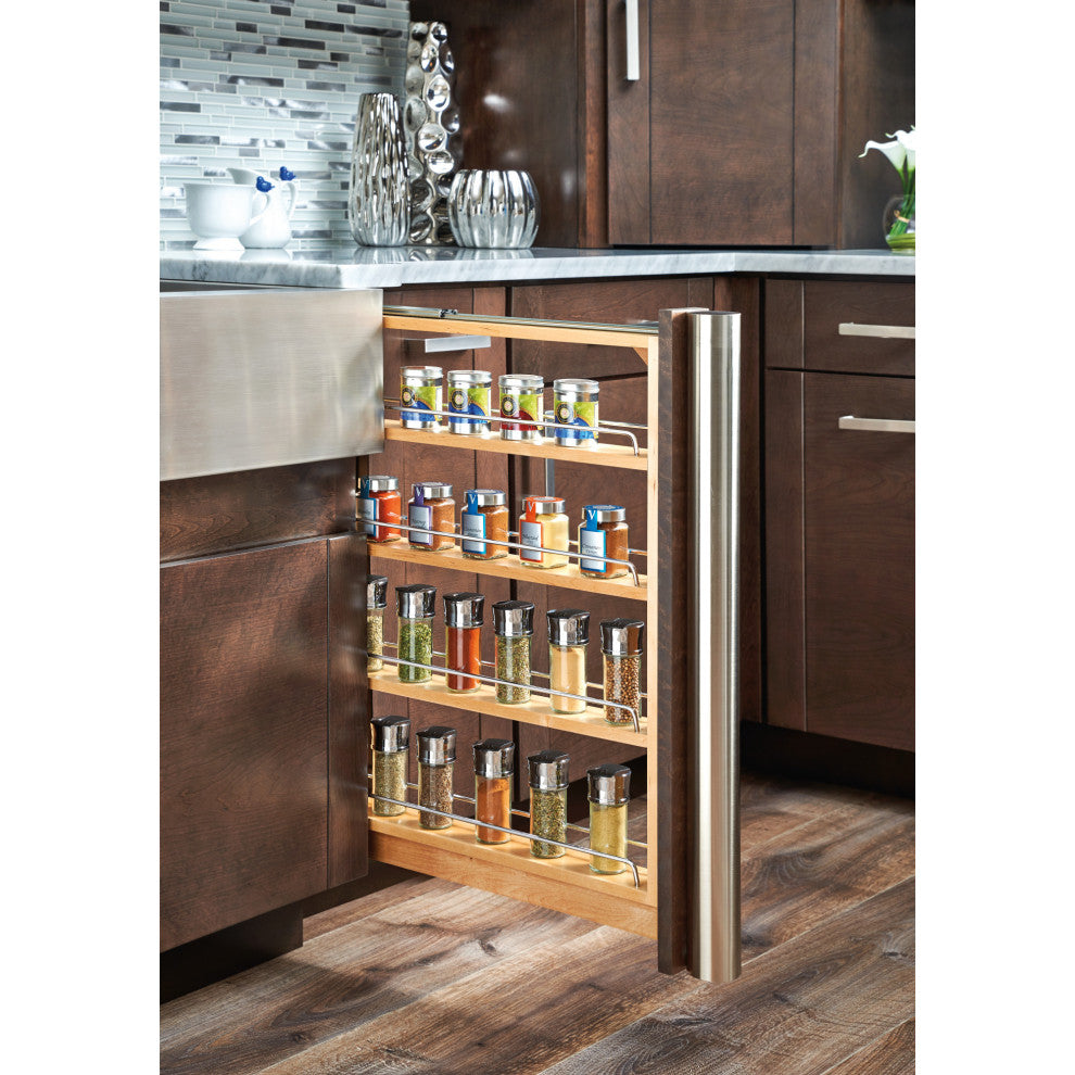 Wood Base Filler Pull Out Organizer for New Kitchen With Soft Close, 6"