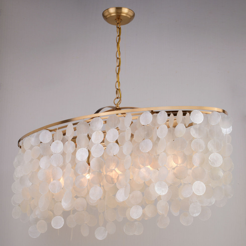Elsa Capiz Shell 36" 5 Light Linear Chandelier Natural Brass