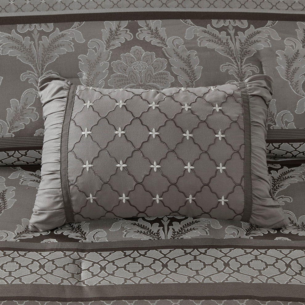 Madison Park Bellagio 7 Piece Jacquard Comforter Set in Grey