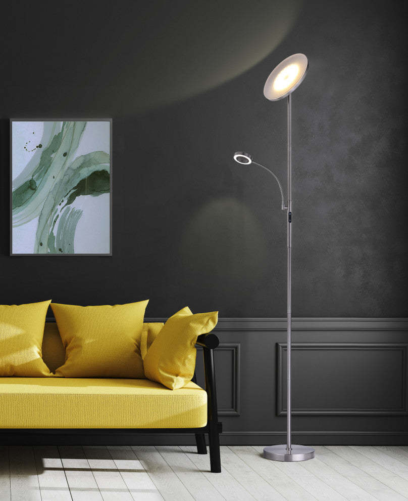 Artiva USA Slim LED Torchiere Floor Lamp, Satin Nickel