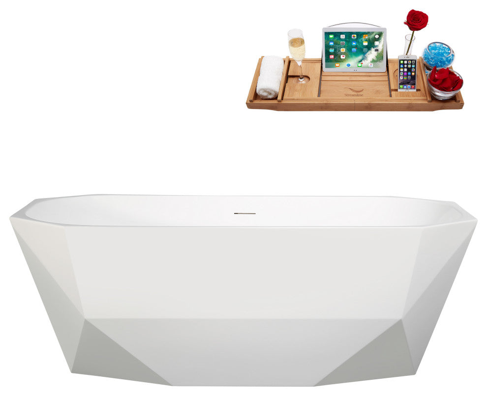 63" Streamline B-504-232-WH Freestanding Tub, Tray, Drain in Glossy White
