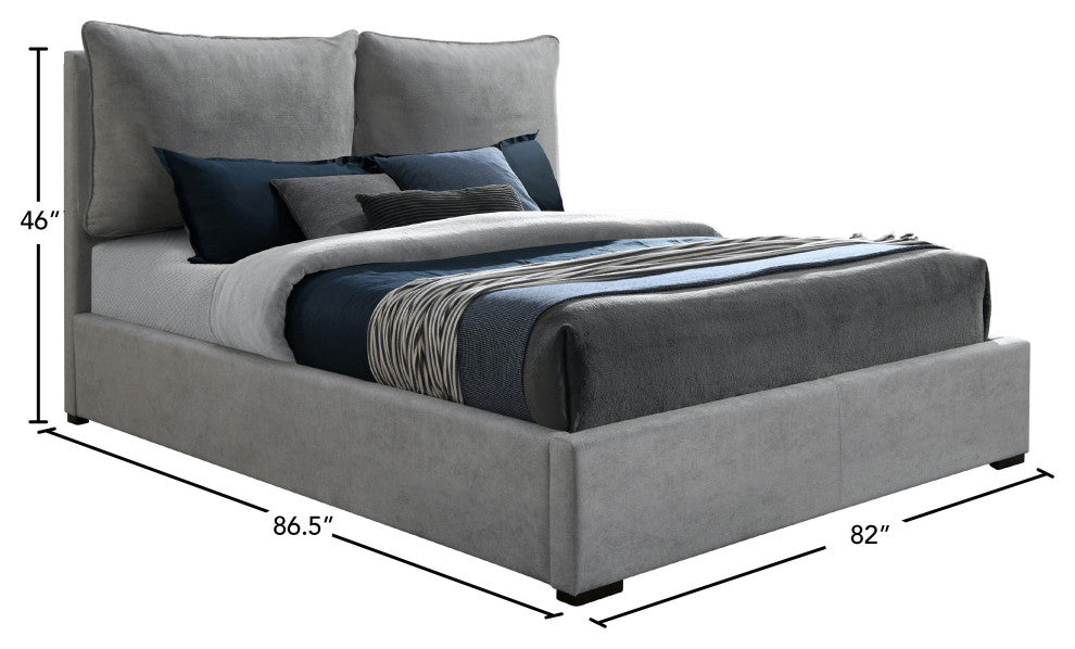 Misha Polyester Fabric Upholstered Bed, Gray, King