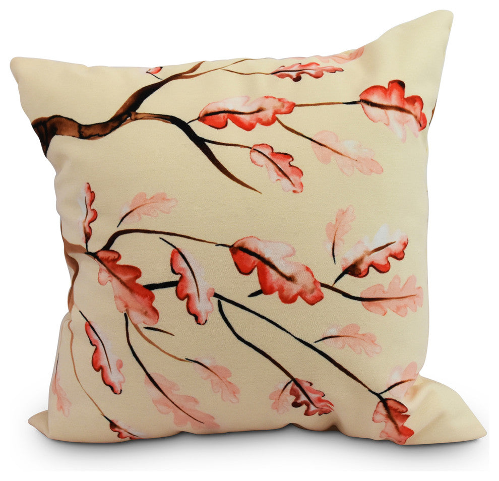 20" Wild Oak Branch Cream Floral Print Decorative Throw Pillow