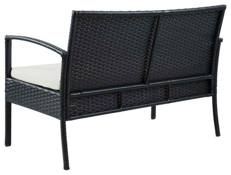 Teaset 4-Piece Black Wicker Patio Conversation Set with Beige Cushions