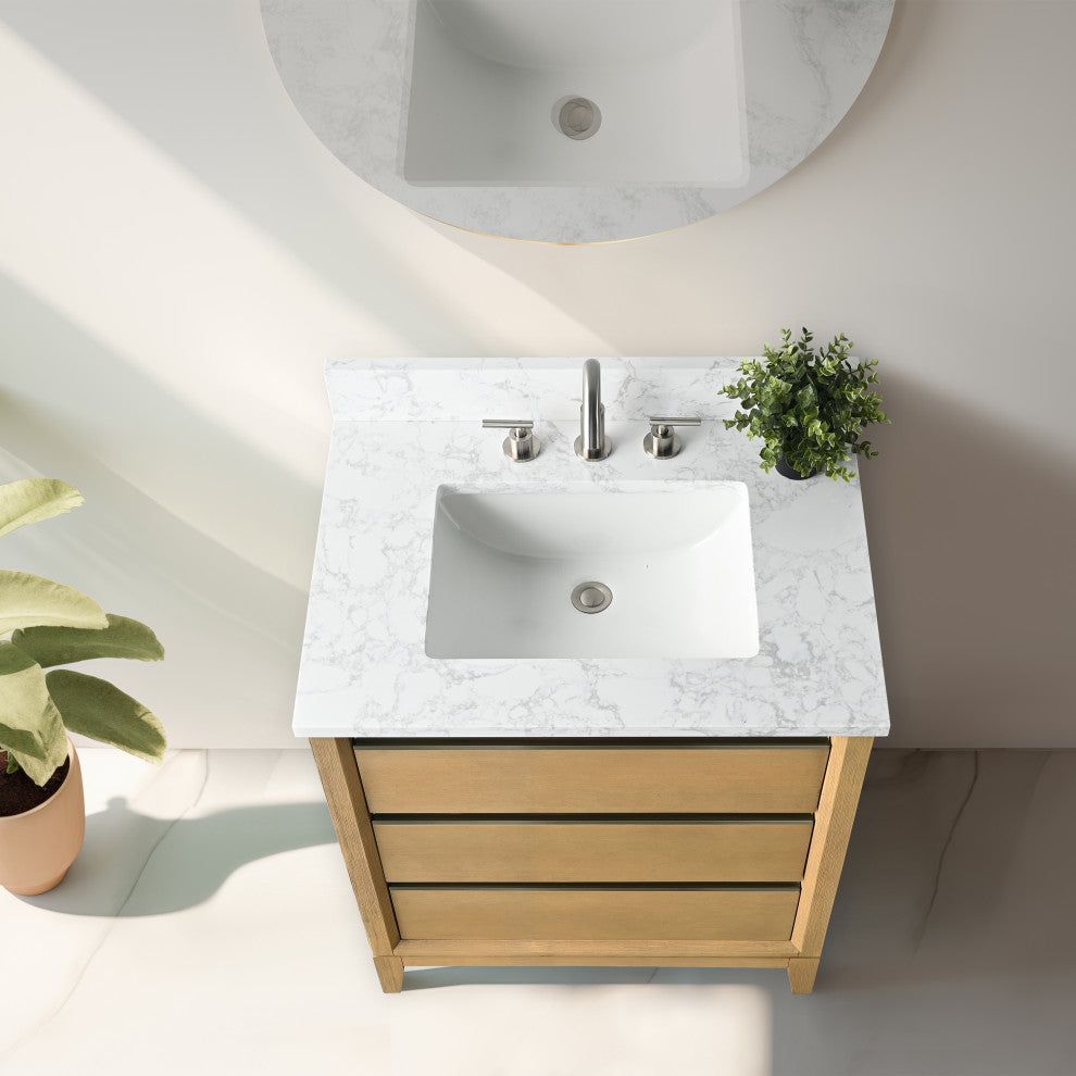 Vanity Art Bathroom Vanity With Sink, Natural Oak, 30" Single
