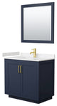 36"SGL Vanity Dark Blue, LV Carrara Cult. Top, Sink, Gold Trim, 34"Mirror