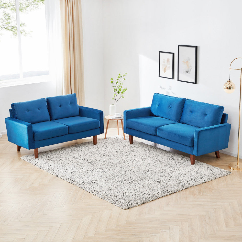 Blue Velvet Modern Tufted Modular Sofa