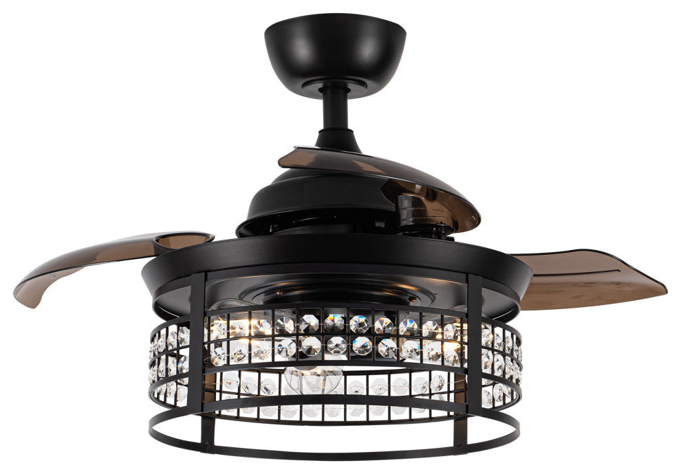 35.83 in Crystal Ceiling Fan with 3 Retractable Blades and Remote