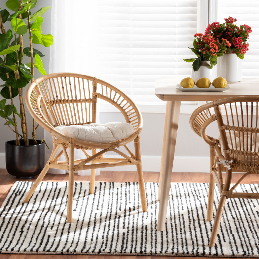 Lindy Modern Rattan Dining Chair, Natural Brown