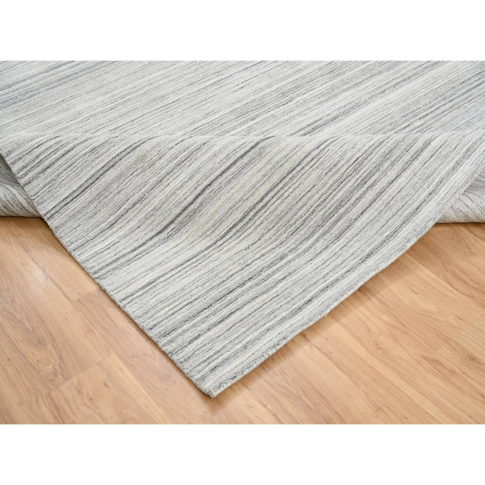 Gray Hand Loomed Undyed Natural Wool, Modern Design Square Rug, 8'1"x8'0"