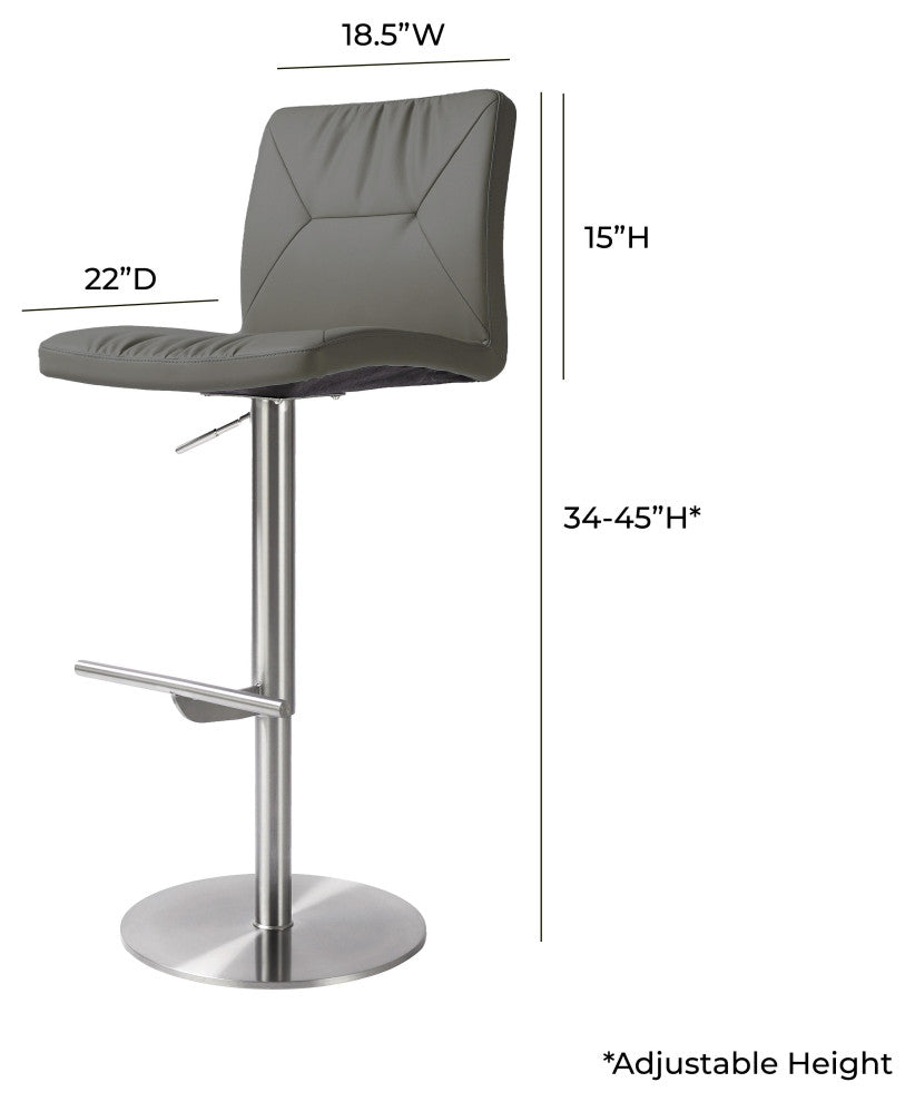 Paddy Dark Gray Vegan Leather on Silver Adjustable Stool
