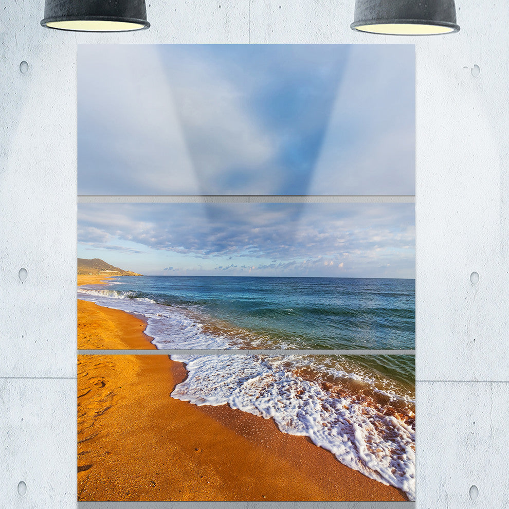 "Dark Beach Under Cloudy Skies" Beach Metal Wall Art, 3 Panels, 28"x36"