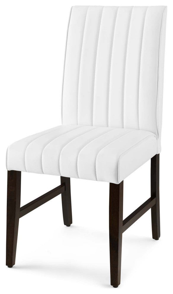 Tufted Side Dining Chair, Set of 2, Faux Leather, Wood, White, Modern, Bistro