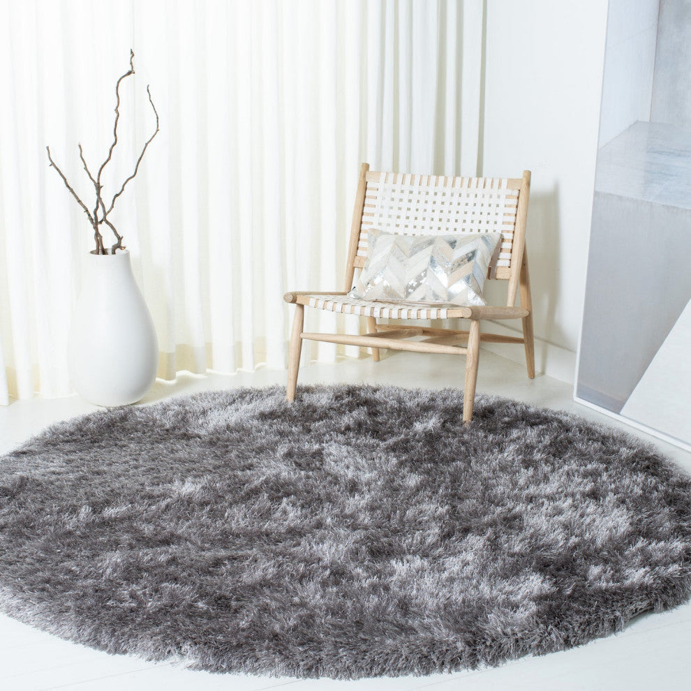 Safavieh Vegas Shag Vgs868F Solid Color, Shag Rug, Gray, 5'0"x5'0" Round