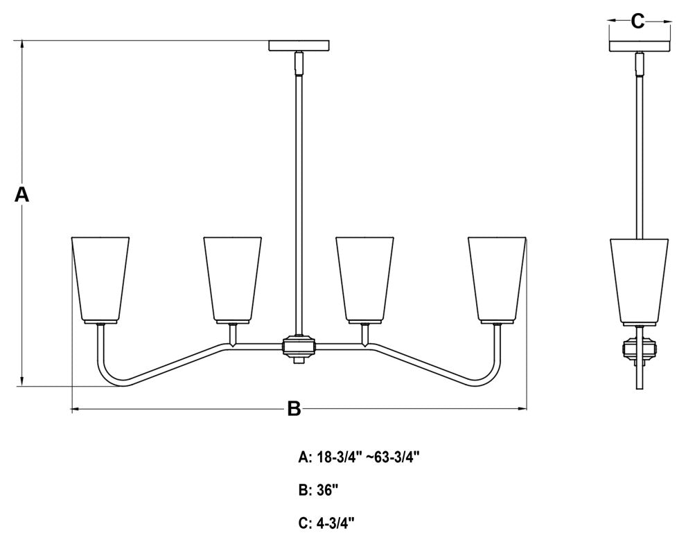 Beverly 4 Light Gold Brass Linear Chandelier Island Pendant Fixture Clear Glass