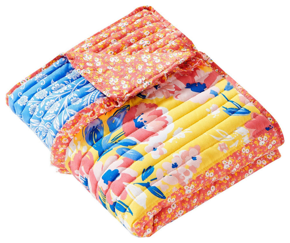 Benzara BM293444 Quilted Ruffled Throw Blanket, Polyester Fill, Multicolor