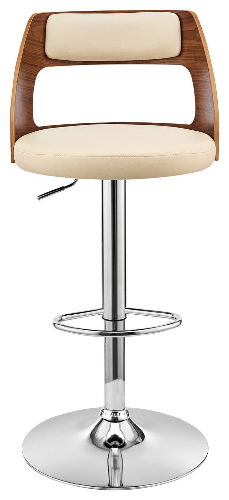 Adjustable Barstool with Open Wooden Back, Cream and Brown