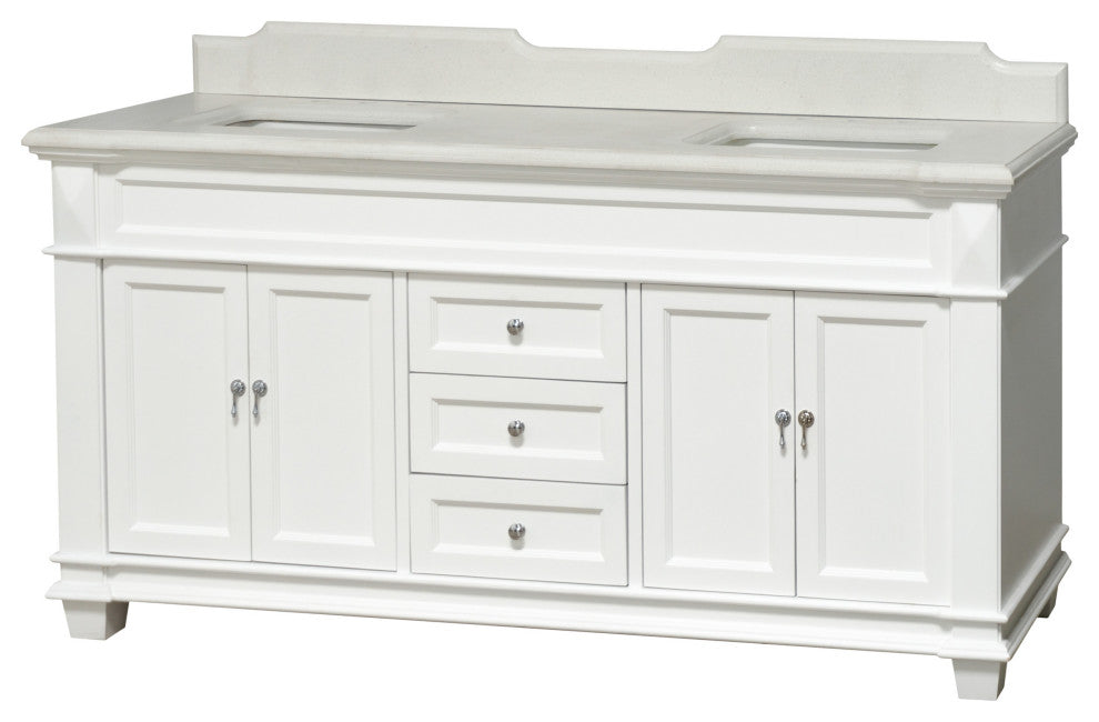 Elizabeth 72" Double Bathroom Vanity, White, Quartz