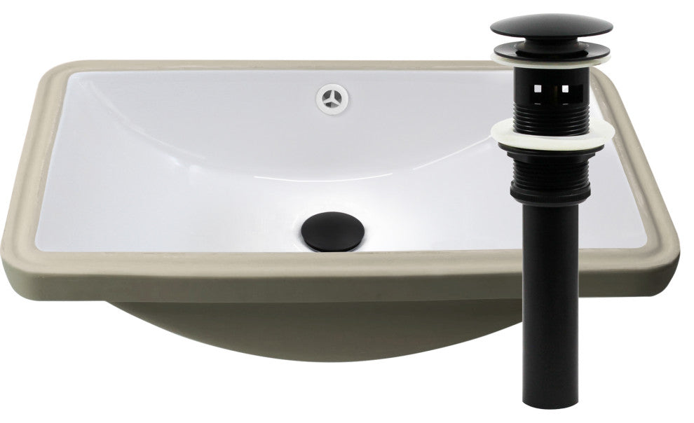 NP-U213907 ExtraWide Rectangle Undermount Porcelain Sink, Overflow Drain Options, Matte Black