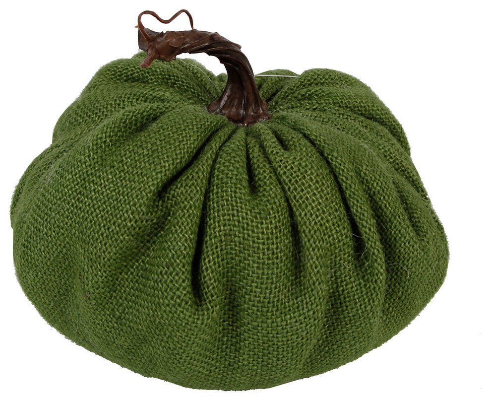 8.5" Burlap Pumpkin, XL, Green, XL