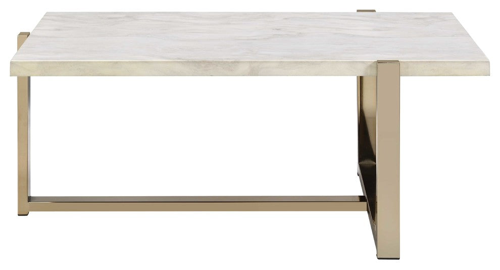 ACME Feit Coffee Table, Faux Marble and Champagne