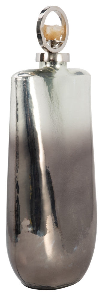 Glass, 19" Metallic Bottle, Stone Top, Silver