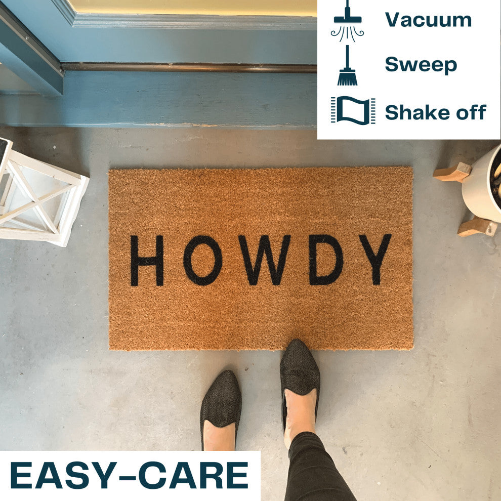 Nickel Designs Modern HOWDY Doormat, 18" x 30" inches, Black, Hand-painted