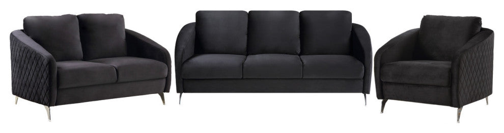Sofia Black Velvet Fabric Sofa Loveseat Chair Living Room Set
