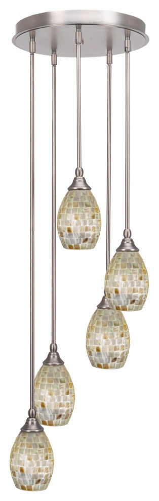 Empire 5-Light Cluster Pendalier, Brushed Nickel/Ivory Glaze Seashell