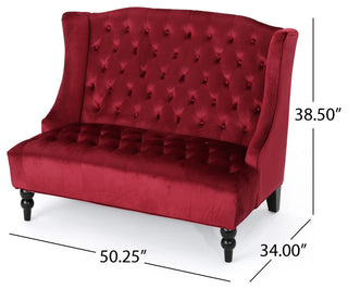 GDF Studio Leona Traditional High Back Tufted Winged Fabric Loveseat, Wine